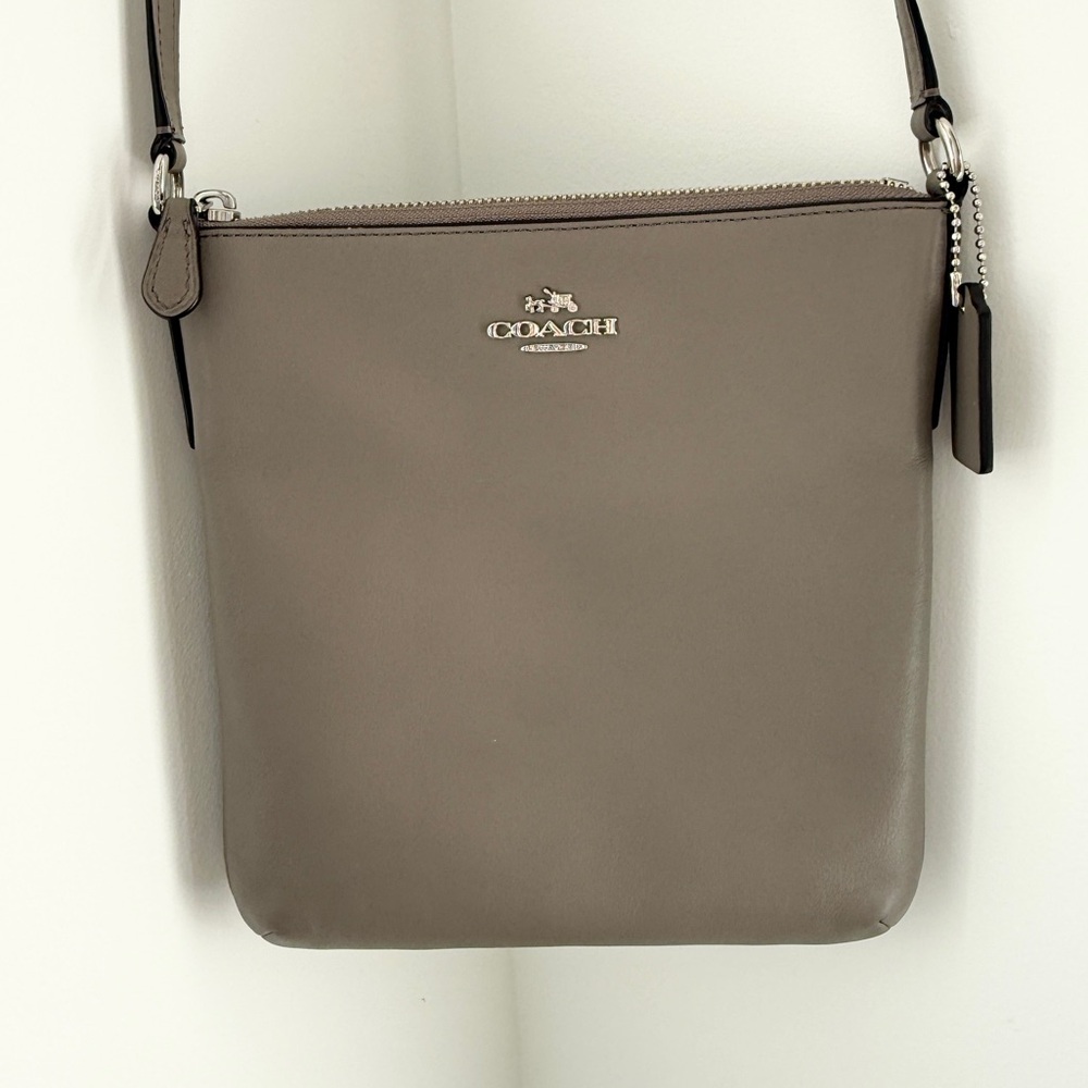 COACH Leather Crossbody in Grey with Silver Logo